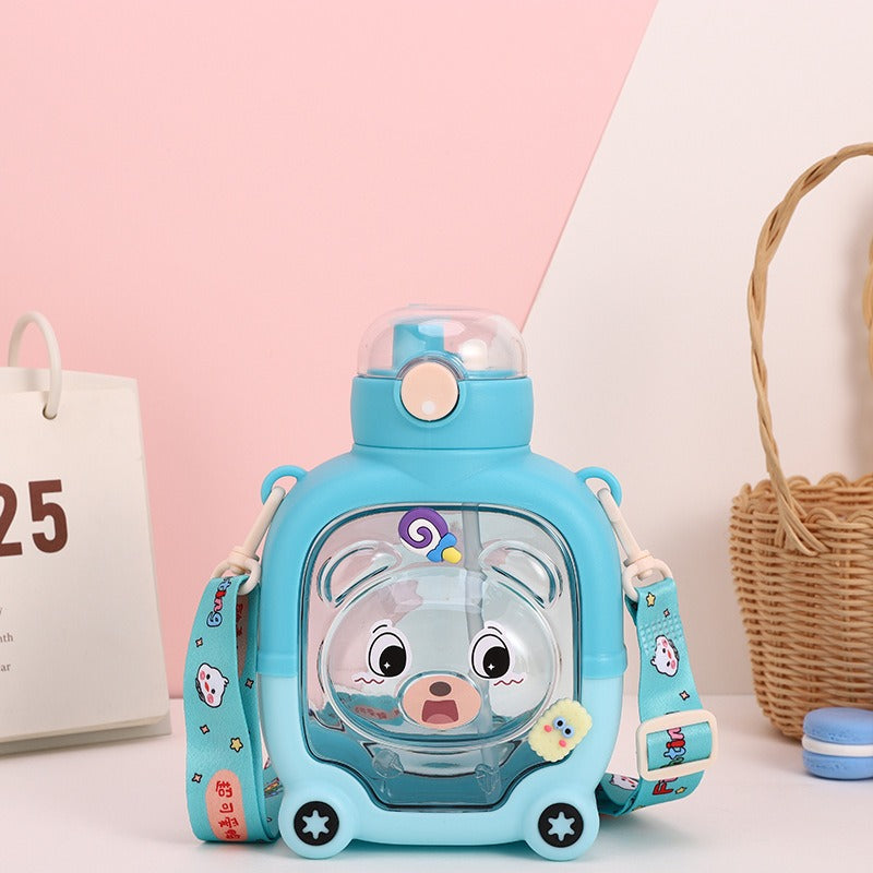 Magic Bear Square Straw Cup Suitable for - Cute Bear-Shaped Anti-Drop Straw Lid, Lightweight Plastic Water for, Travel, & Outdoor Activities
