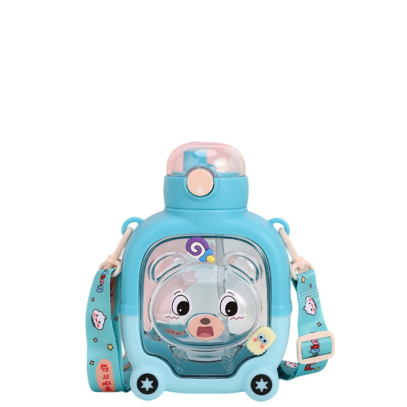 Magic Bear Square Straw Cup Suitable for - Cute Bear-Shaped Anti-Drop Straw Lid, Lightweight Plastic Water for, Travel, & Outdoor Activities