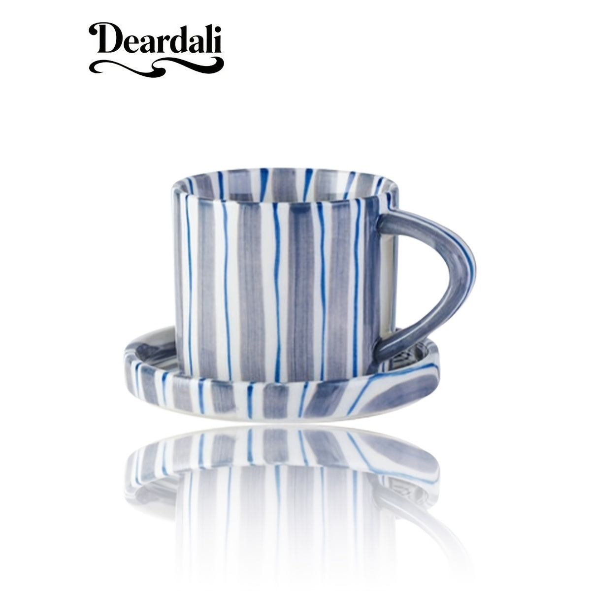 INS Style Striped Ceramic Coffee Cup And Saucer Set Featuring a Minimalist Vertical Stripe Design, Aesthetically Pleasing for Enjoying Beverages. This Home Drinkware Set Is Perfect for Lattes, American Espresso, And Tea