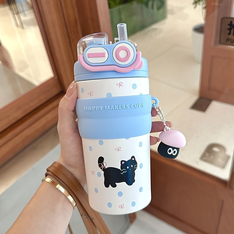 Cute Double- Water with a Capacity of 500Ml\u002F17Oz, Essential Portable Animal Print Cup with Straw And Handle for Students And, Perfect for Travel, Camping, Home Office, Birthday Gifts, And Holiday Presents