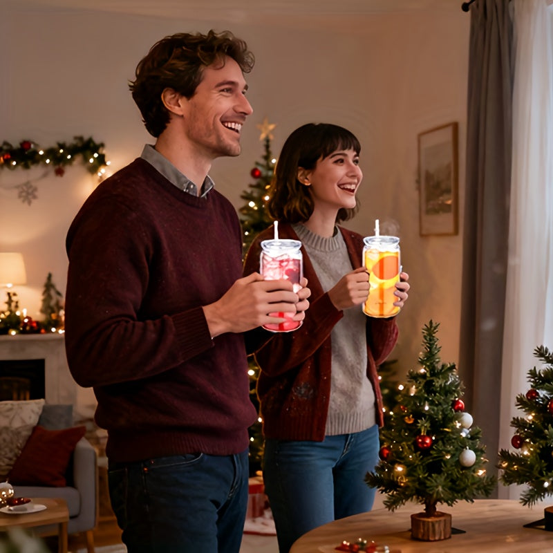 of 6 Clear Plastic Tumblers with Lids And Straws, Each Holding 16 Ounces, Perfect for Iced Coffee, Water, Milk, Beer, Juice, And Other Beverages