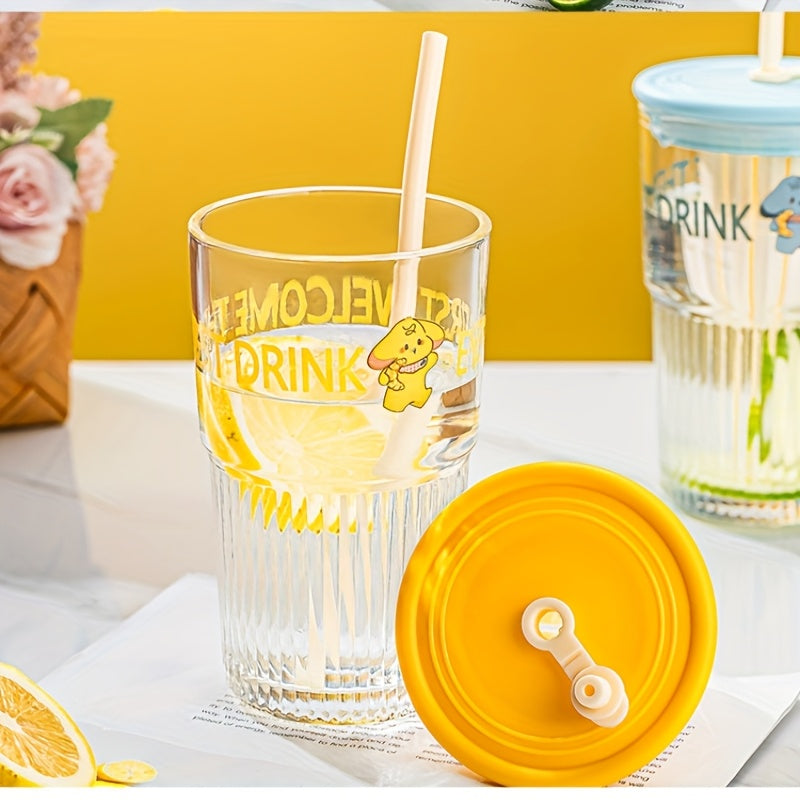 High Borosilicate Glass 2pcs High Borosilicate Glass Cups | 17.58oz Transparent with Straws & Lids | Ideal for Iced Coffee, Milk, Juice - Unique Irregular Shape Design