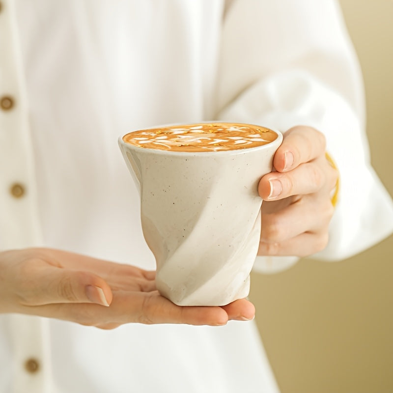 Creative Ceramic Coffee Cups 4pcs Hand-Thrown Ceramic Coffee Cups Set | Pink\u002FCream White, Creative Ruffled Mugs, Espresso, Latte Art, Milk, Water, Tea Cups - Beautiful & Practical for Brewing Coffee, Cappuccino, Latte