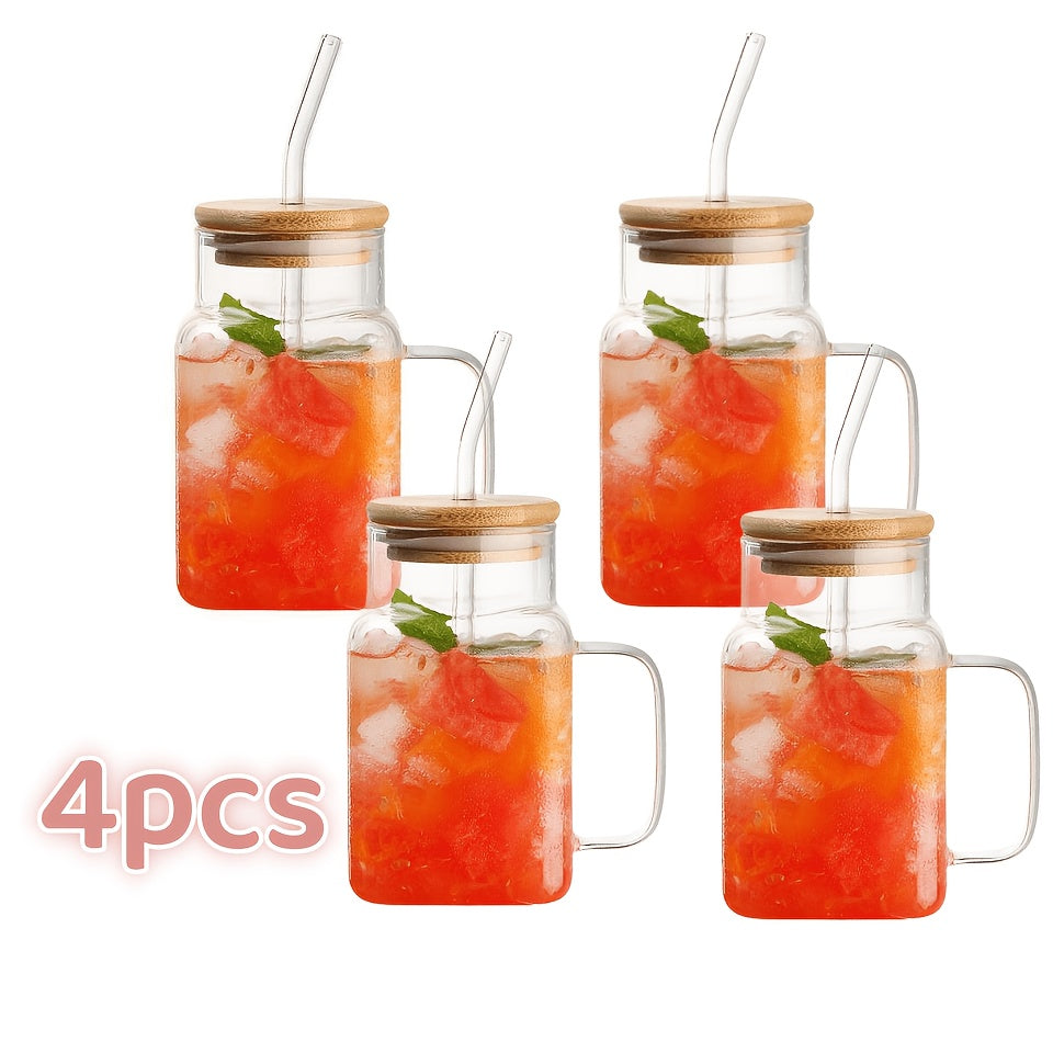 Square Glass Cup, Wedding Gift Design, Daily Use Gift, Cute Transparent Glass Cup, Gift Design, Modern Style Tea Drink Cup, Gift Choice, Suitable for Beer, Iced Coffee, Cute Glass Cup Perfect for Soda Boba Tea Cocktails, Includes Straw and Cup Lid