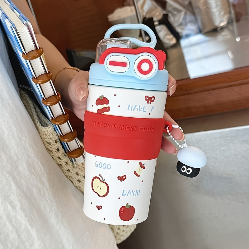 Cute Double- Water with a Capacity of 500Ml\u002F17Oz, Essential Portable Animal Print Cup with Straw And Handle for Students And, Perfect for Travel, Camping, Home Office, Birthday Gifts, And Holiday Presents