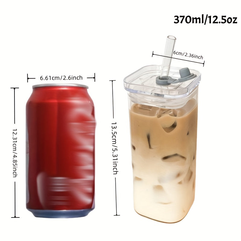 Set of 4 High Borosilicate Glass Cups, Easy Square Travel Mugs, Suitable for Coffee, Breakfast, And Milk, Reusable And Easy to Clean, Perfect for Restaurants, Gatherings, Parties, Daily Home Use, And Outdoor Trips