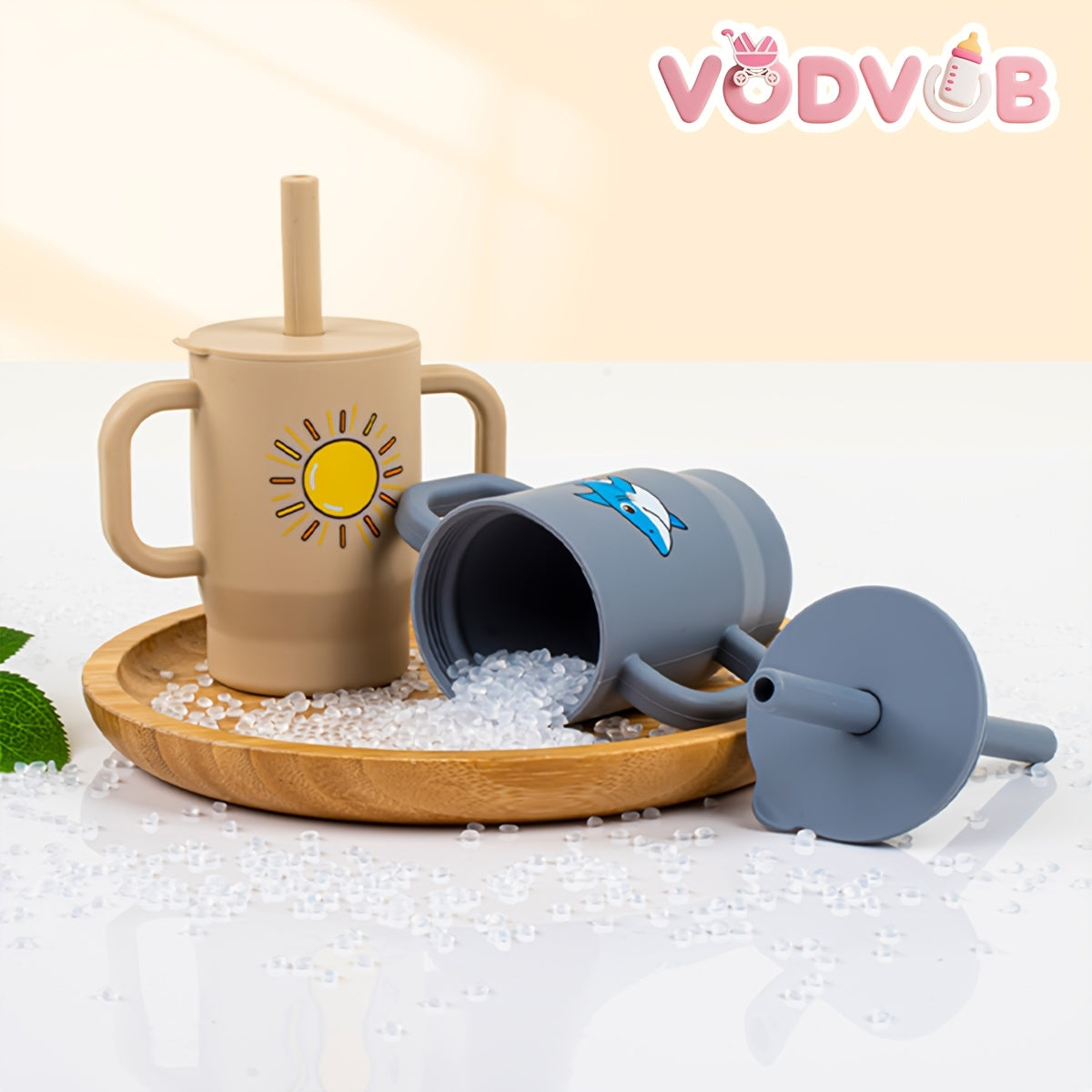 Right Angle New Ideas·Cute Grip VODVOB 6.09oz Right Angle Printed Learning Cup | Handle Straw Cup for Grip Training | Ideal Gift for Newborns And Baby Products