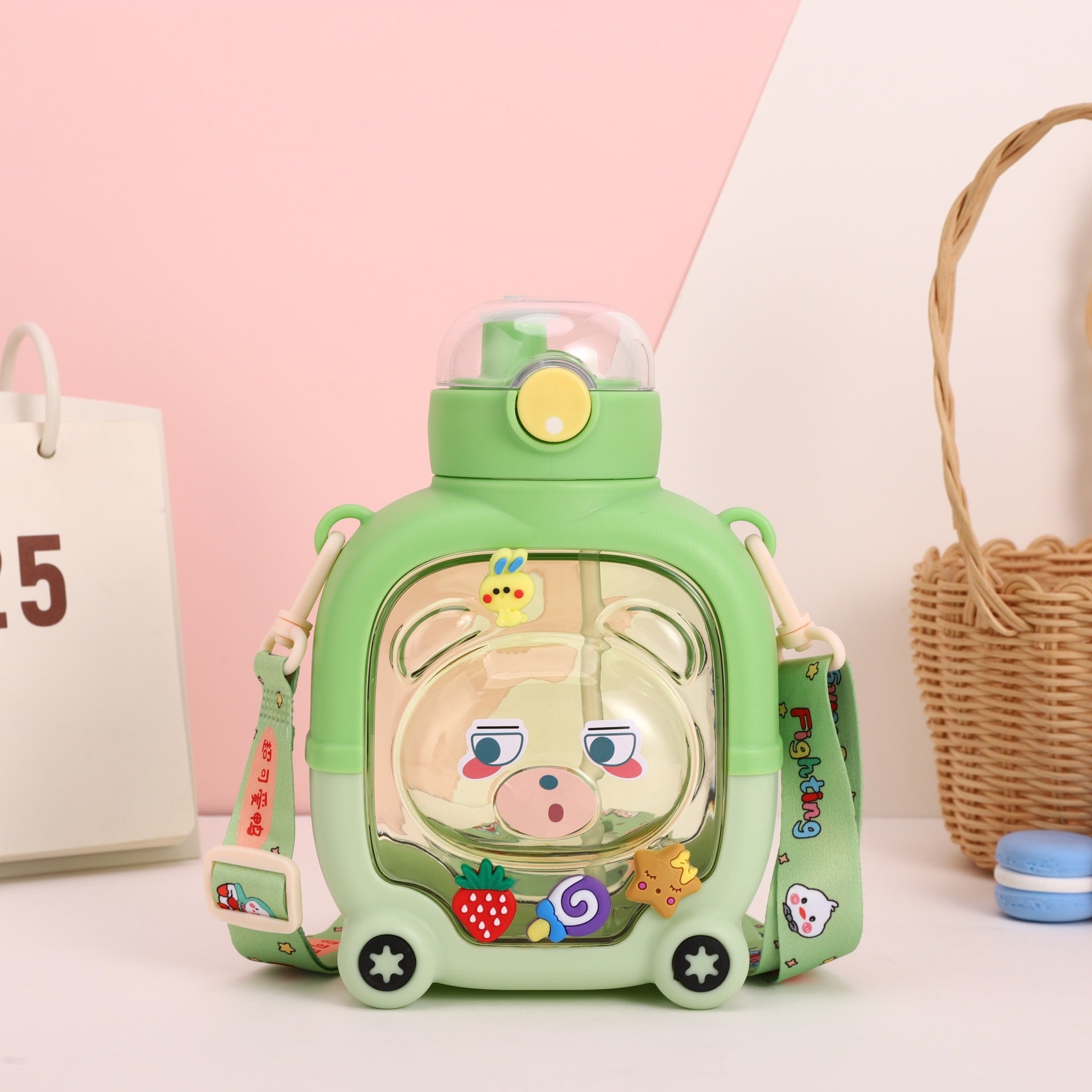 Magic Bear Square Straw Cup Suitable for - Cute Bear-Shaped Anti-Drop Straw Lid, Lightweight Plastic Water for, Travel, & Outdoor Activities