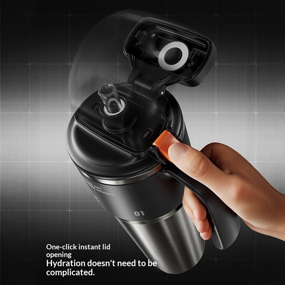 34Oz\u002F1000Ml High-Capacity Vacuum-Sealed Tumbler - Made with 304 Stainless Steel Liner, Includes Straw & Handle, Leak-Resistant Matte End, Ideal for Hot & Cold Beverages, Perfect for School, Office, Outdoor Activities & Travel