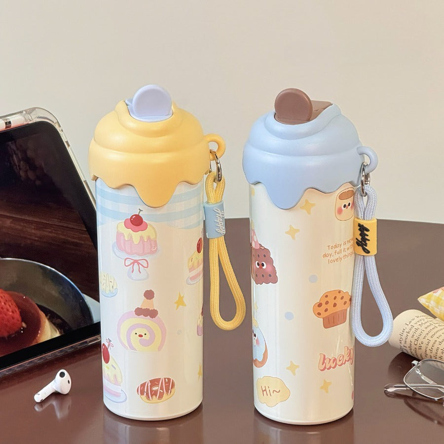 New Model Ice Cream Insulated Cup, Stainless Steel Cartoon Water Cup, High Appearance Quality, Portable with Straw Cup