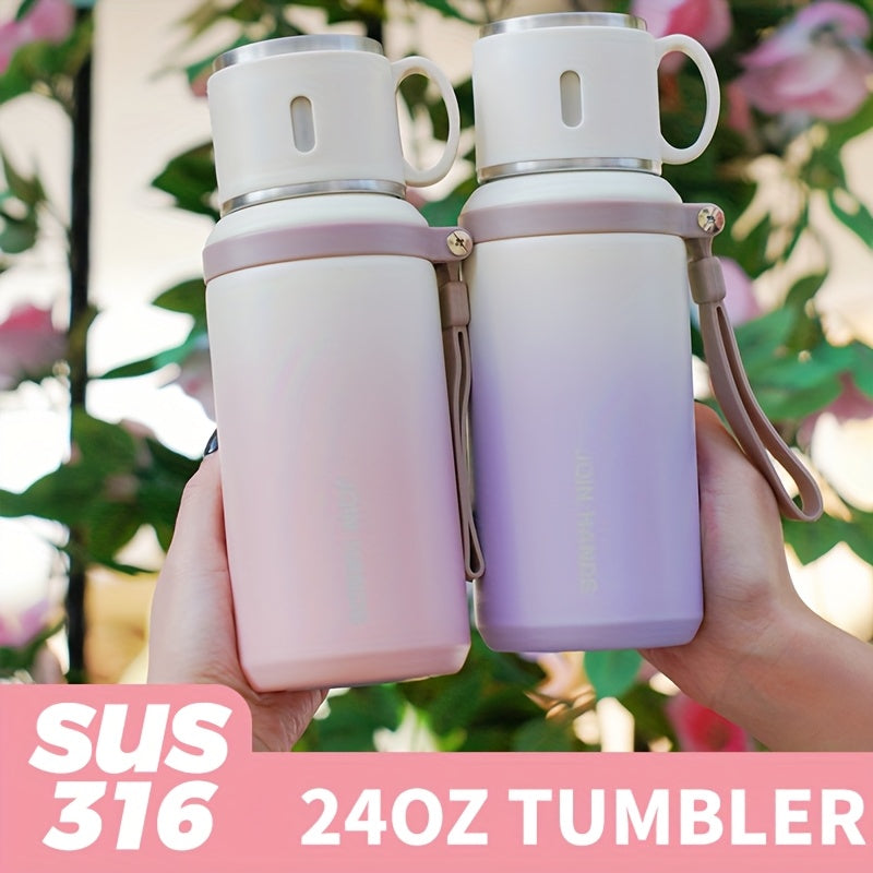 A 316 Stainless Steel Vacuum Sports Water Bottle (Gradient Color) with a Lid, Tea Filter, And Handle, 700Ml\u002F24Oz Portable Coffee Cup with a Carrying Handle, Suitable for Hot And Cold Beverages, Perfect for Camping, Travel, Fitness