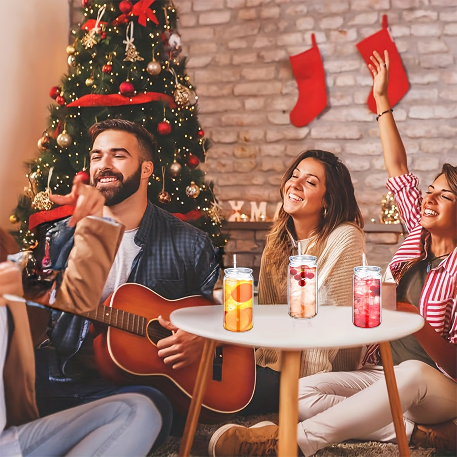of 6 Clear Plastic Tumblers with Lids And Straws, Each Holding 16 Ounces, Perfect for Iced Coffee, Water, Milk, Beer, Juice, And Other Beverages