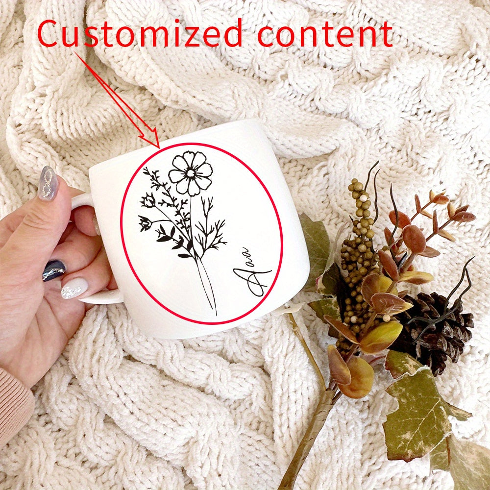 1pc Personalized Coffee Mug, Custom Name Floral Mug, Personalized Coffee Cup, Espresso Cups, Ceramic Coffee Mug, Bride Gifts, Bachelorette Gifts for Bride, Holiday Gifts, Birthday Gifts for Women Men, Suitable for All 4 Seasons