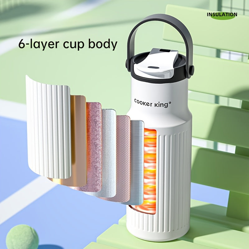 650ml 316L Inner Liner Stainless Steel Insulated Water Bottle 1pc 650ml | 3 Drinking Modes - Straw Lid, Direct Drink & Wide Mouth, Leak-Proof, 6-Layer Vacuum Insulation Keeps Hot\u002FCold 12H, Portable Handle for Sports, Gym, Outdoor - 316L Inner Liner