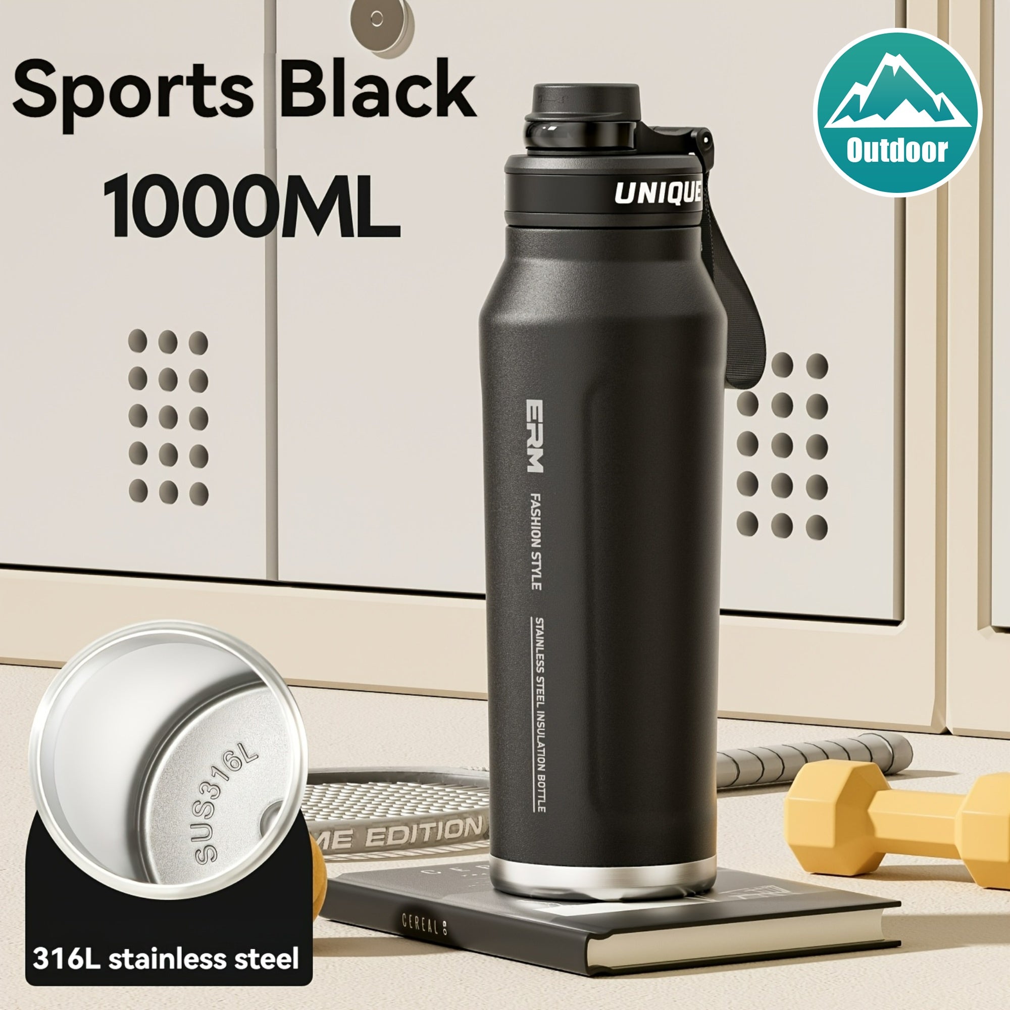 A Stainless Steel Thermos That Keeps Drinks Hot Or Cold for 24 Hours, Equipped with a Straw And a Portable Strap, Suitable for Outdoor Activities And Camping, Compatible with Various Bike Frames