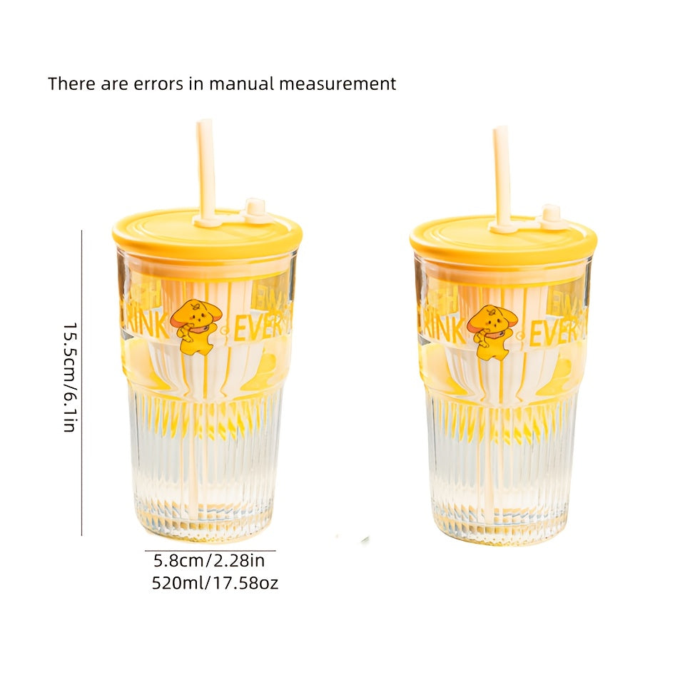 High Borosilicate Glass 2pcs High Borosilicate Glass Cups | 17.58oz Transparent with Straws & Lids | Ideal for Iced Coffee, Milk, Juice - Unique Irregular Shape Design
