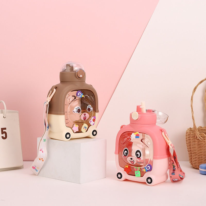 Magic Bear Square Straw Cup Suitable for - Cute Bear-Shaped Anti-Drop Straw Lid, Lightweight Plastic Water for, Travel, & Outdoor Activities