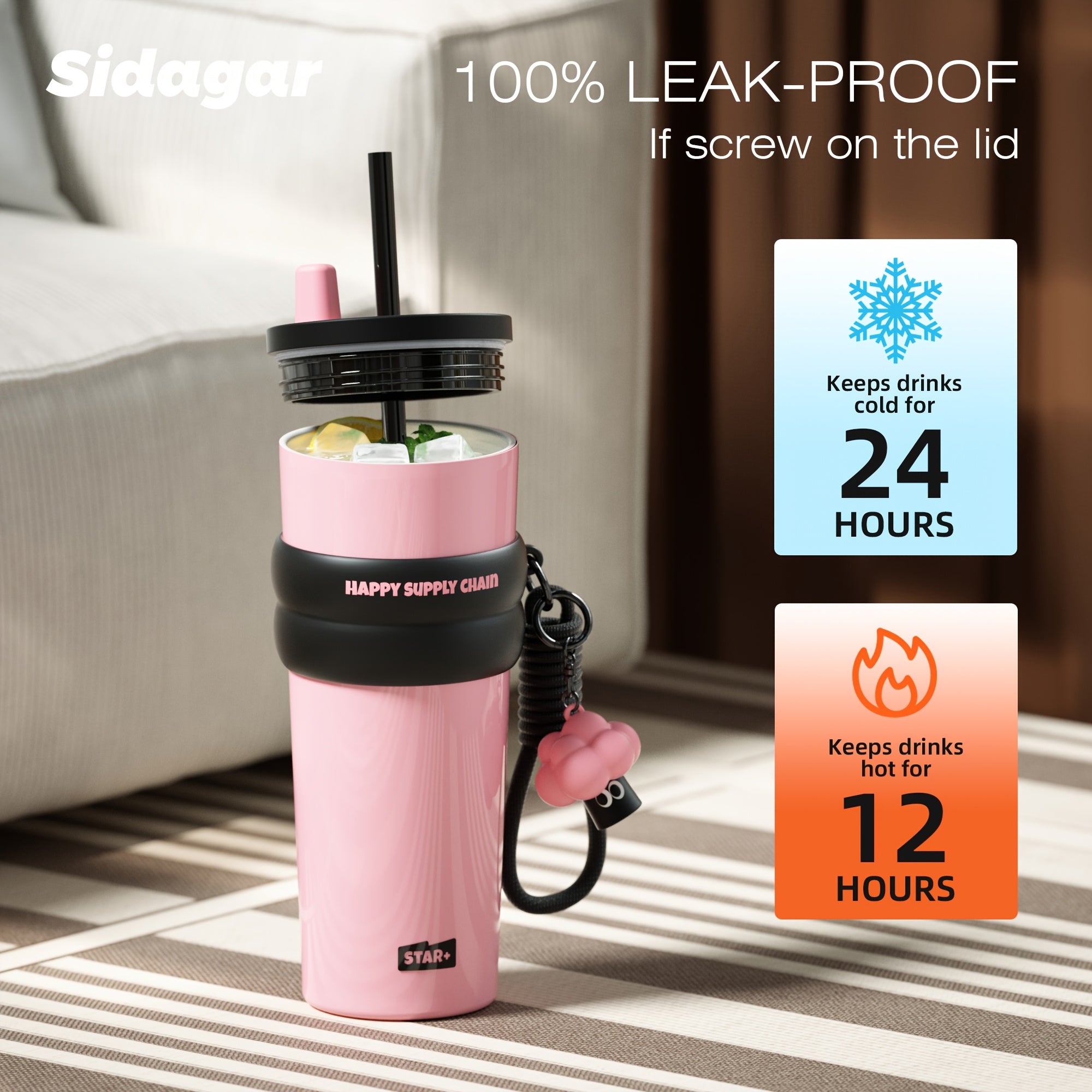 1pc 24Oz Macaron 316 Stainless Steel Insulated Cup, Portable Travel Cup with Straw, Stylish Dopamine Water Bottle, Creatively Designed Cute Cup with a Lanyard, Long-Lasting Heat And Cold Retention, Suitable for Office Commuting