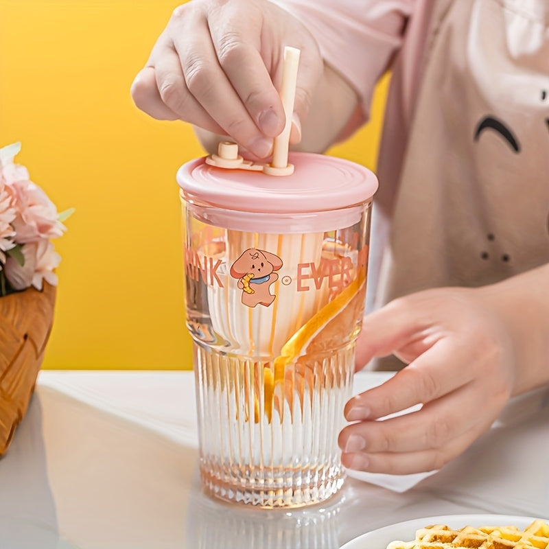 High Borosilicate Glass 2pcs High Borosilicate Glass Cups | 17.58oz Transparent with Straws & Lids | Ideal for Iced Coffee, Milk, Juice - Unique Irregular Shape Design