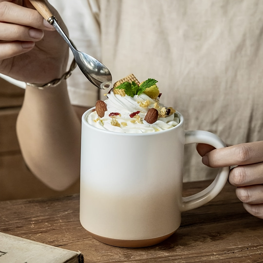 1pc Large Ceramic Coffee Mug Suitable for Home & Office, Suitable for Mike Cups, Gradient Matte Suitable for Oatmeal Cup with Handle, Vintage Brown & White Design, Dishwasher Suitable for Tea\u002FCoffee, Ideal Gift for Christmas, Birthdays