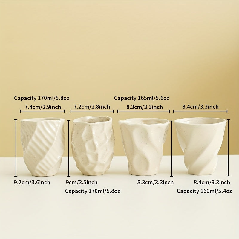 Creative Ceramic Coffee Cups 4pcs Hand-Thrown Ceramic Coffee Cups Set | Pink\u002FCream White, Creative Ruffled Mugs, Espresso, Latte Art, Milk, Water, Tea Cups - Beautiful & Practical for Brewing Coffee, Cappuccino, Latte