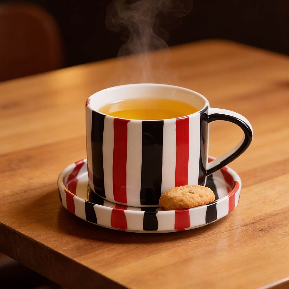 INS Style Striped Ceramic Coffee Cup And Saucer Set Featuring a Minimalist Vertical Stripe Design, Aesthetically Pleasing for Enjoying Beverages. This Home Drinkware Set Is Perfect for Lattes, American Espresso, And Tea