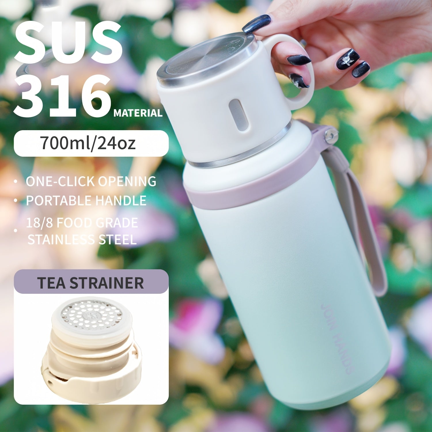 A 316 Stainless Steel Vacuum Sports Water Bottle (Gradient Color) with a Lid, Tea Filter, And Handle, 700Ml\u002F24Oz Portable Coffee Cup with a Carrying Handle, Suitable for Hot And Cold Beverages, Perfect for Camping, Travel, Fitness