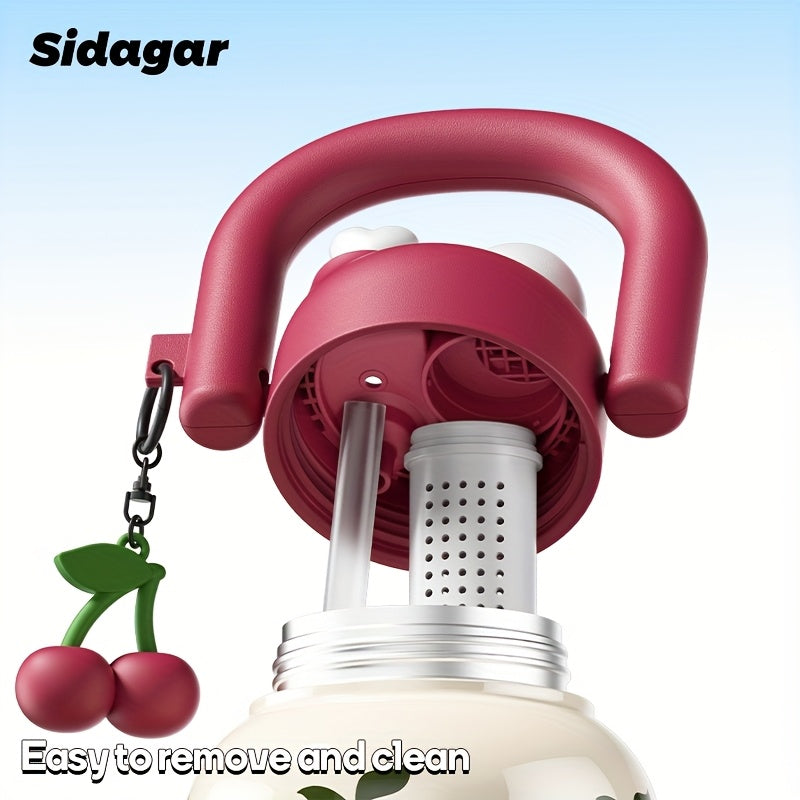 1pc 1pcs 1pc Suitable for Outdoor, for Travel, for Gym Large-Capacity 23oz Portable Straw Water Bottle with Cherry Flask, Wide-Mouth Vacuum Insulated Cup, Leakproof Lid & Lanyard for, Camping, Office, Gift for