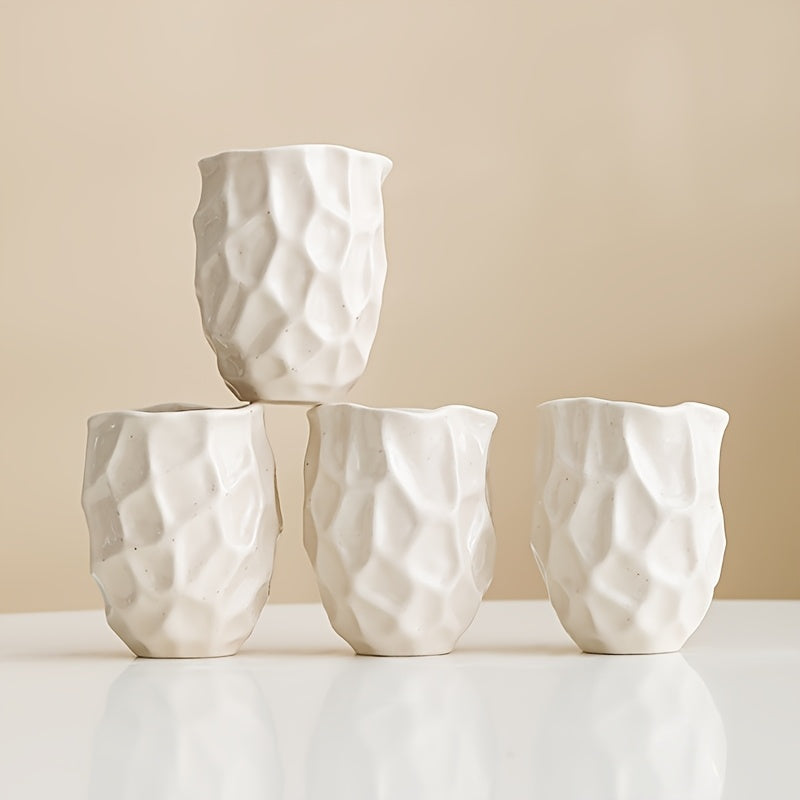 Creative Ceramic Coffee Cups 4pcs Hand-Thrown Ceramic Coffee Cups Set | Pink\u002FCream White, Creative Ruffled Mugs, Espresso, Latte Art, Milk, Water, Tea Cups - Beautiful & Practical for Brewing Coffee, Cappuccino, Latte