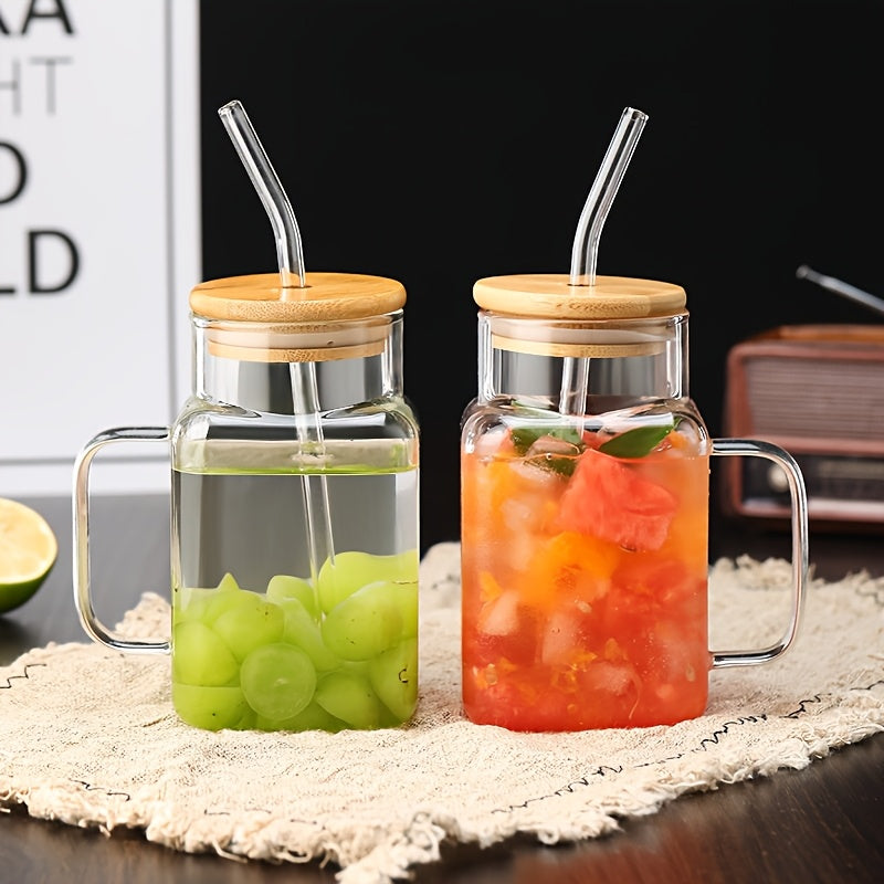 Square Glass Cup, Wedding Gift Design, Daily Use Gift, Cute Transparent Glass Cup, Gift Design, Modern Style Tea Drink Cup, Gift Choice, Suitable for Beer, Iced Coffee, Cute Glass Cup Perfect for Soda Boba Tea Cocktails, Includes Straw and Cup Lid