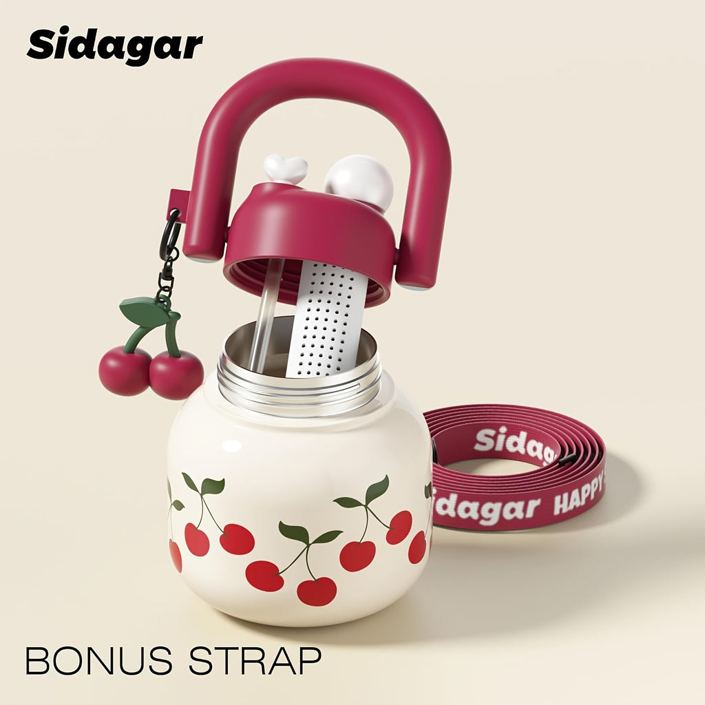 1pc 1pcs 1pc Suitable for Outdoor, for Travel, for Gym Large-Capacity 23oz Portable Straw Water Bottle with Cherry Flask, Wide-Mouth Vacuum Insulated Cup, Leakproof Lid & Lanyard for, Camping, Office, Gift for