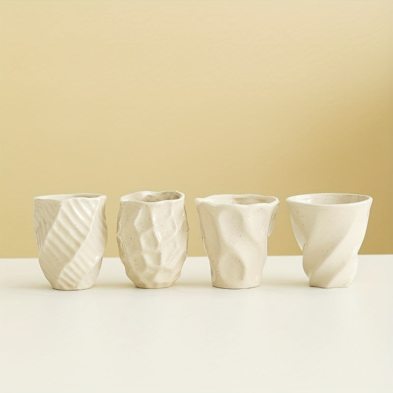 Creative Ceramic Coffee Cups 4pcs Hand-Thrown Ceramic Coffee Cups Set | Pink\u002FCream White, Creative Ruffled Mugs, Espresso, Latte Art, Milk, Water, Tea Cups - Beautiful & Practical for Brewing Coffee, Cappuccino, Latte