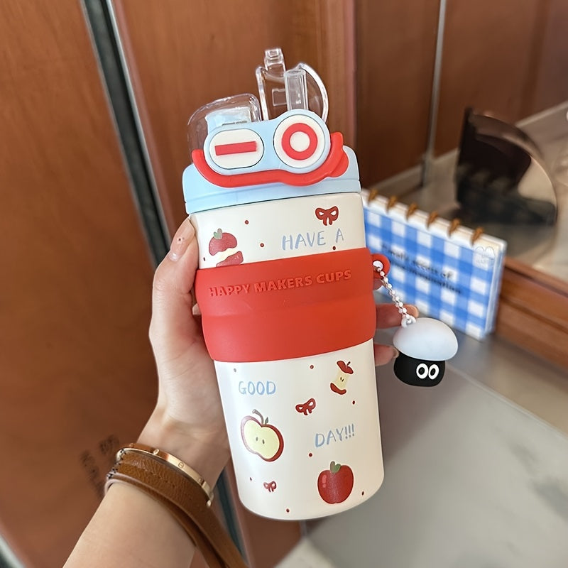 Cute Double- Water with a Capacity of 500Ml\u002F17Oz, Essential Portable Animal Print Cup with Straw And Handle for Students And, Perfect for Travel, Camping, Home Office, Birthday Gifts, And Holiday Presents