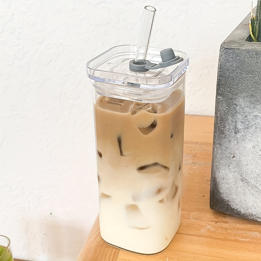 Set of 4 High Borosilicate Glass Cups, Easy Square Travel Mugs, Suitable for Coffee, Breakfast, And Milk, Reusable And Easy to Clean, Perfect for Restaurants, Gatherings, Parties, Daily Home Use, And Outdoor Trips