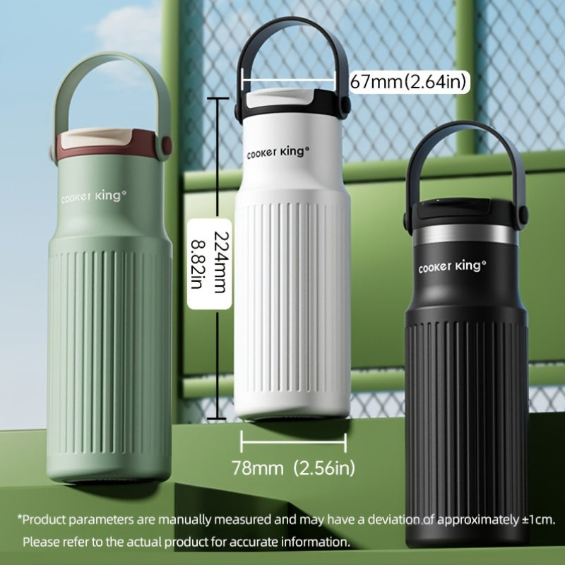 650ml 316L Inner Liner Stainless Steel Insulated Water Bottle 1pc 650ml | 3 Drinking Modes - Straw Lid, Direct Drink & Wide Mouth, Leak-Proof, 6-Layer Vacuum Insulation Keeps Hot\u002FCold 12H, Portable Handle for Sports, Gym, Outdoor - 316L Inner Liner