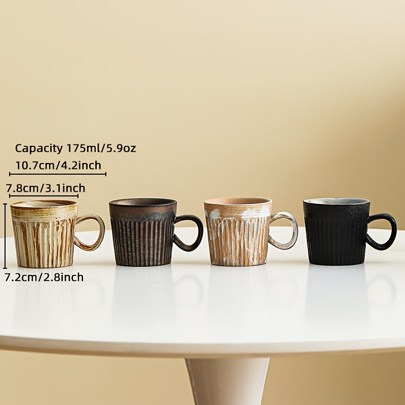4pcs Ceramic Coffee Mugs Set with Handles | 175ml Striped Colorful Mugs, Microwave Safe, Ideal for Coffee, Tea, Hot & Cold Drinks, Multipurpose Use for Christmas, Family Gatherings, Birthday Parties