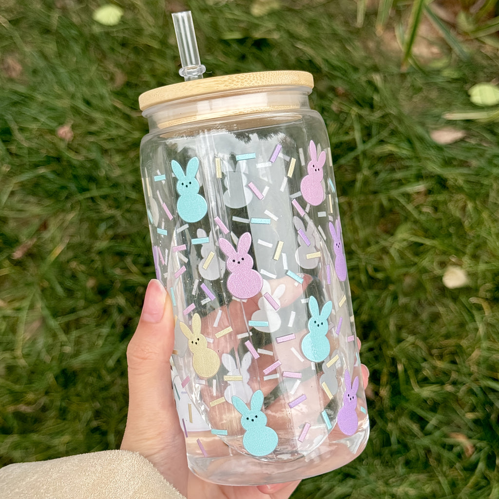 16Oz Easter Bunny Print Plastic Water Cup with Lid, Straw, And Brush - Perfect Lightweight Summer Hydration Coffee Mug for Family, Friends, And Colleagues