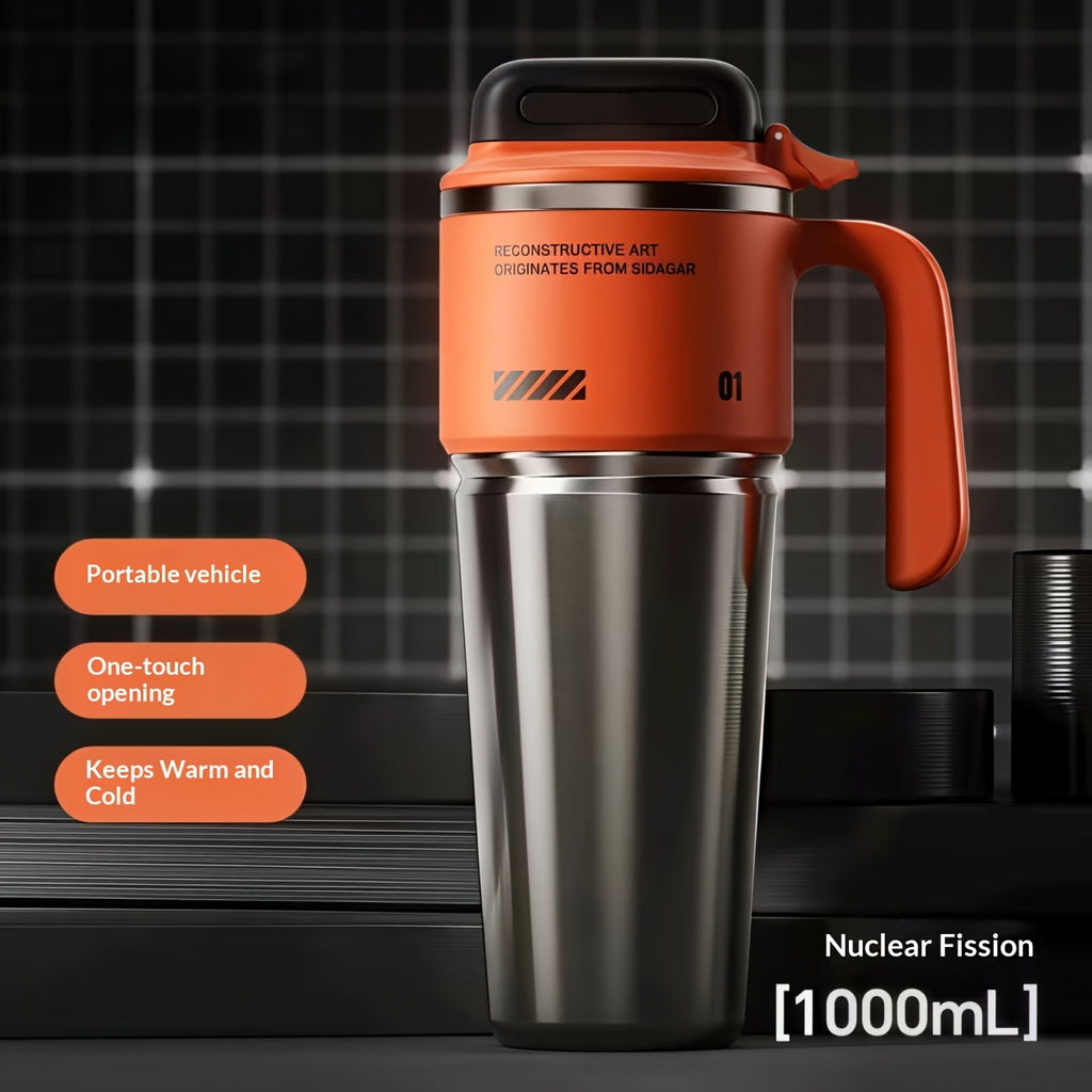 34Oz\u002F1000Ml High-Capacity Vacuum-Sealed Tumbler - Made with 304 Stainless Steel Liner, Includes Straw & Handle, Leak-Resistant Matte End, Ideal for Hot & Cold Beverages, Perfect for School, Office, Outdoor Activities & Travel