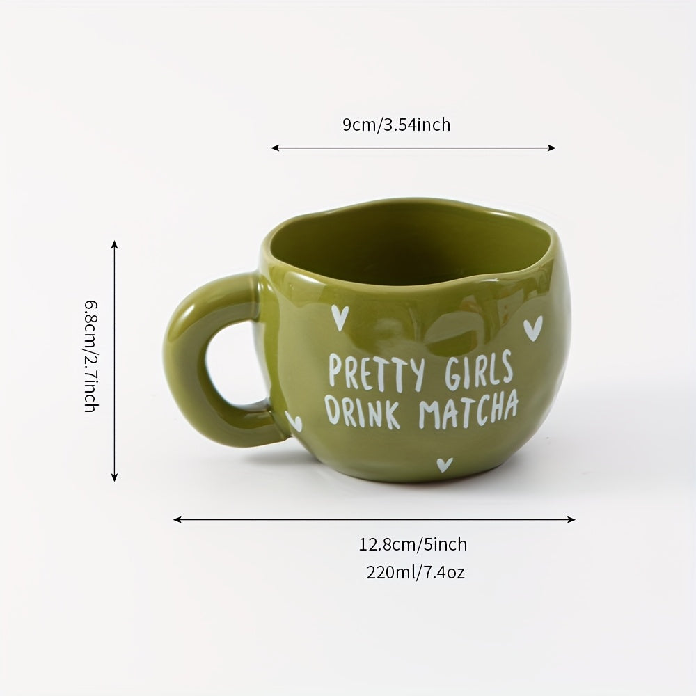 1pc 230ml\u002F7.8oz Green and White Heart Ceramic Coffee Cup, Irregular Cute Handcrafted Ceramic Matte Matcha Cup, Suitable for Coffee, Milk, Juice, Latte, Cappuccino, and Other Beverages, a Perfect Gift for Friends and Lovers