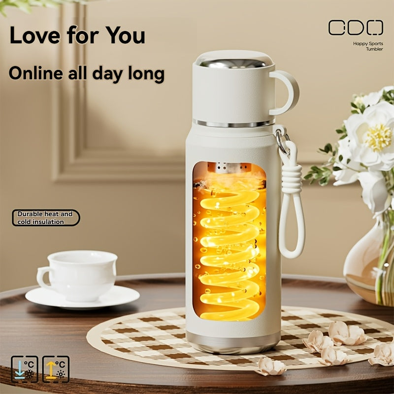 Stainless Steel Tumbler 1000ml, Vacuum Insulated Water Bottle with Tea Infuser, 6-Layer Leak Proof, 316 Stainless Steel, Wide Mouth, Carry Strap, Portable Sports Drink Bottle