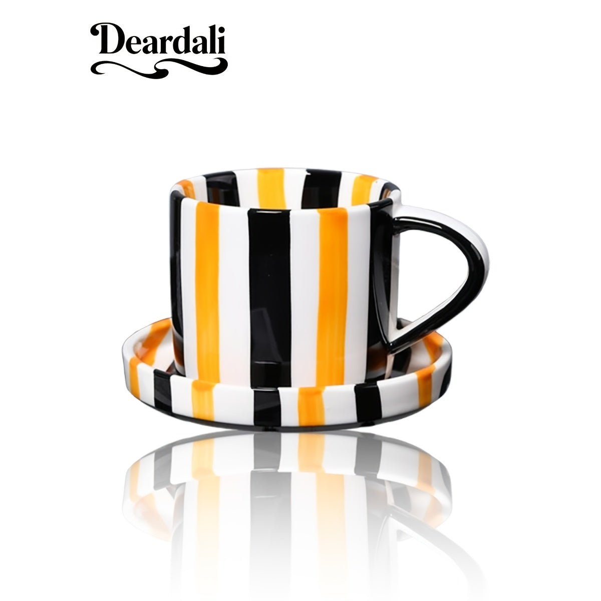 INS Style Striped Ceramic Coffee Cup And Saucer Set Featuring a Minimalist Vertical Stripe Design, Aesthetically Pleasing for Enjoying Beverages. This Home Drinkware Set Is Perfect for Lattes, American Espresso, And Tea