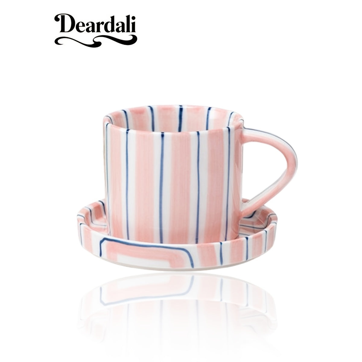 INS Style Striped Ceramic Coffee Cup And Saucer Set Featuring a Minimalist Vertical Stripe Design, Aesthetically Pleasing for Enjoying Beverages. This Home Drinkware Set Is Perfect for Lattes, American Espresso, And Tea
