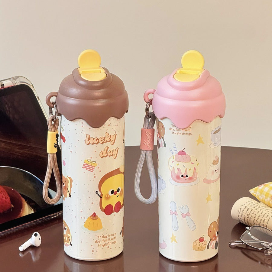 New Model Ice Cream Insulated Cup, Stainless Steel Cartoon Water Cup, High Appearance Quality, Portable with Straw Cup
