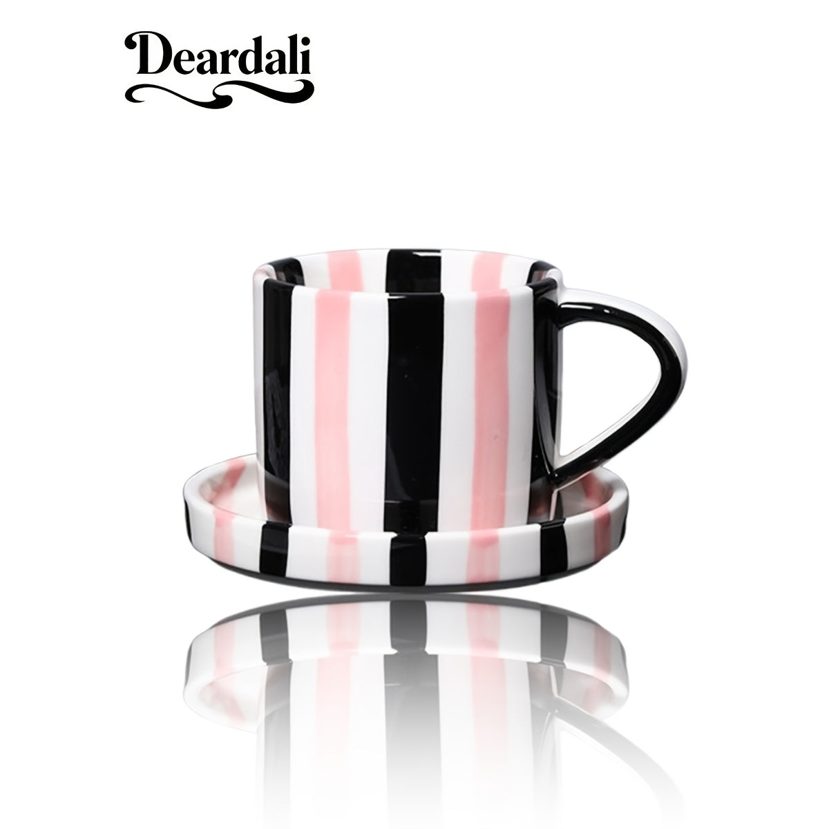 INS Style Striped Ceramic Coffee Cup And Saucer Set Featuring a Minimalist Vertical Stripe Design, Aesthetically Pleasing for Enjoying Beverages. This Home Drinkware Set Is Perfect for Lattes, American Espresso, And Tea