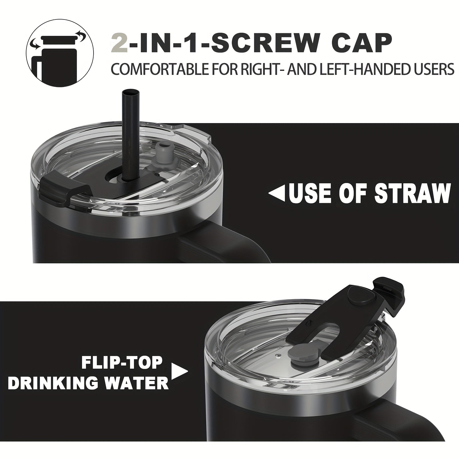 BIGRD • 40oz\u002F1182ml Stainless Steel Water Flask • Double-Wall Vacuum Insulated Leakproof • Hot\u002FCold Car Cup with Straw & Handle • Anti-Slip Base & Dual Silicone Mouthpiece • for Travel, Gym, Dish