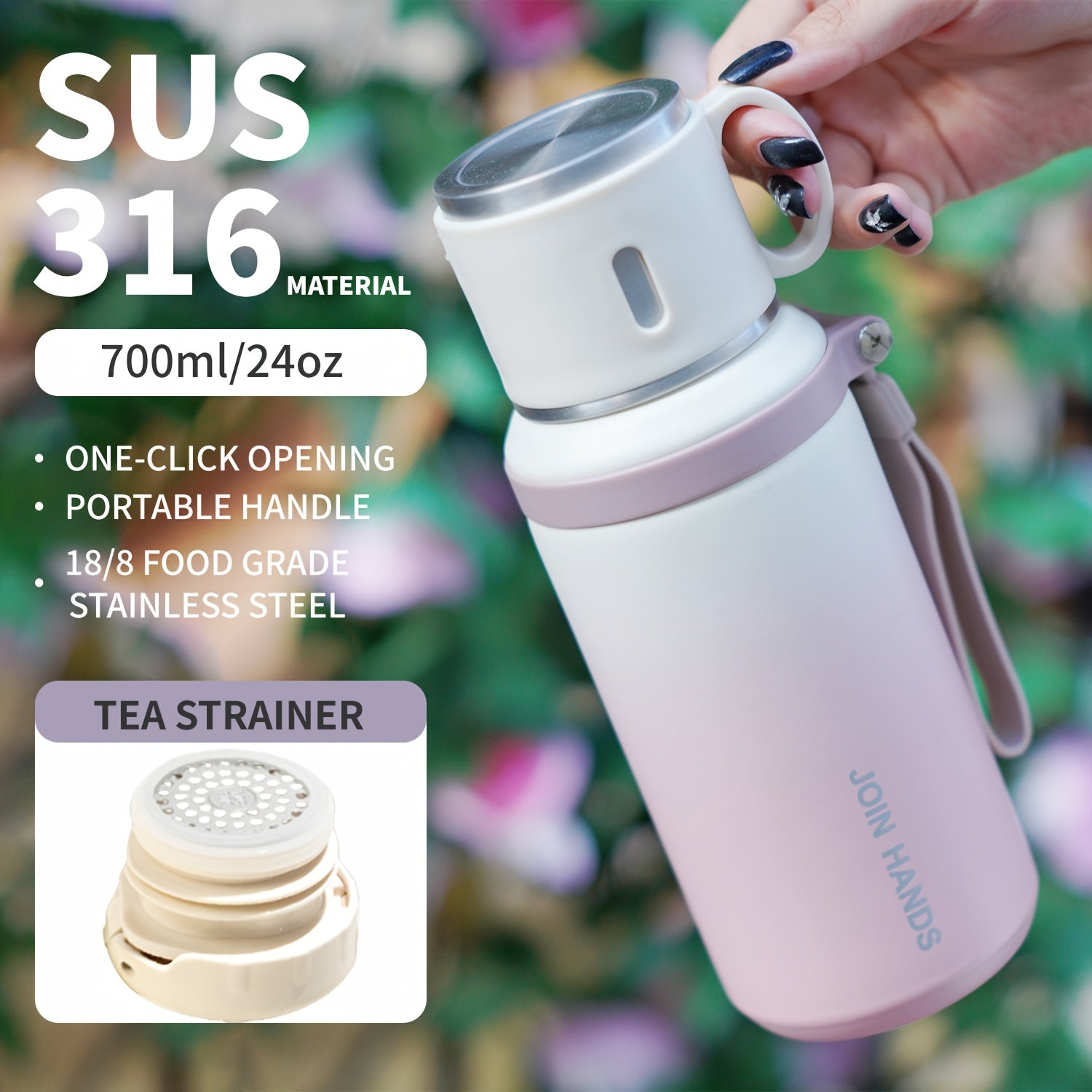 A 316 Stainless Steel Vacuum Sports Water Bottle (Gradient Color) with a Lid, Tea Filter, And Handle, 700Ml\u002F24Oz Portable Coffee Cup with a Carrying Handle, Suitable for Hot And Cold Beverages, Perfect for Camping, Travel, Fitness