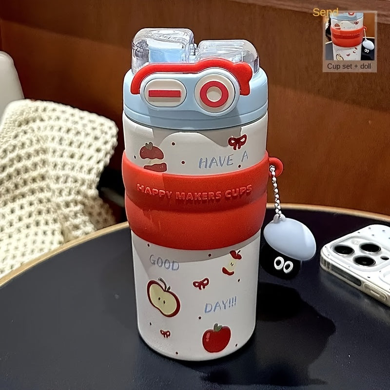 Cute Double- Water with a Capacity of 500Ml\u002F17Oz, Essential Portable Animal Print Cup with Straw And Handle for Students And, Perfect for Travel, Camping, Home Office, Birthday Gifts, And Holiday Presents