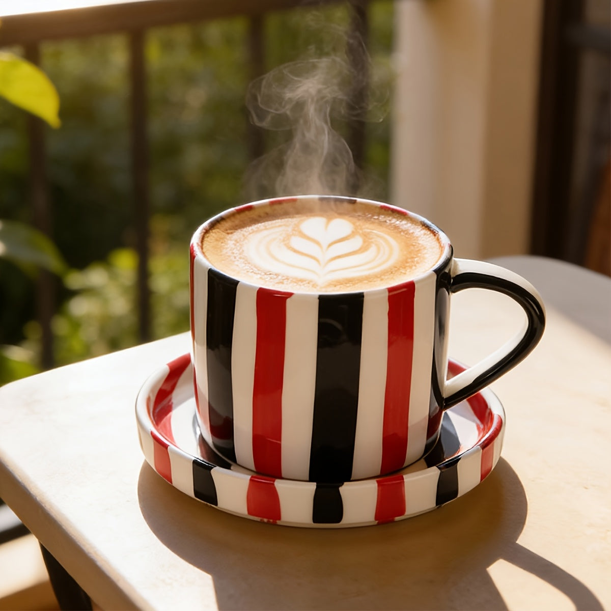 INS Style Striped Ceramic Coffee Cup And Saucer Set Featuring a Minimalist Vertical Stripe Design, Aesthetically Pleasing for Enjoying Beverages. This Home Drinkware Set Is Perfect for Lattes, American Espresso, And Tea