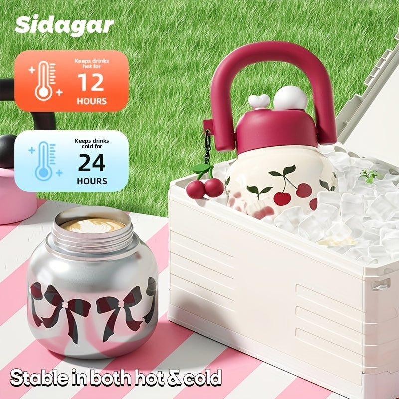 1pc 1pcs 1pc Suitable for Outdoor, for Travel, for Gym Large-Capacity 23oz Portable Straw Water Bottle with Cherry Flask, Wide-Mouth Vacuum Insulated Cup, Leakproof Lid & Lanyard for, Camping, Office, Gift for