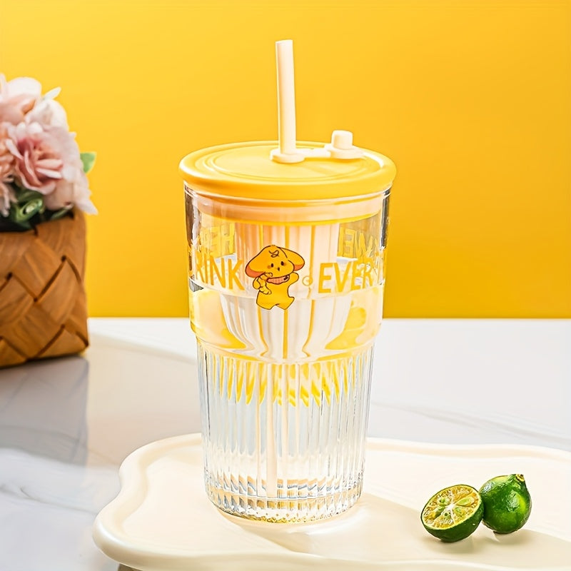 High Borosilicate Glass 2pcs High Borosilicate Glass Cups | 17.58oz Transparent with Straws & Lids | Ideal for Iced Coffee, Milk, Juice - Unique Irregular Shape Design